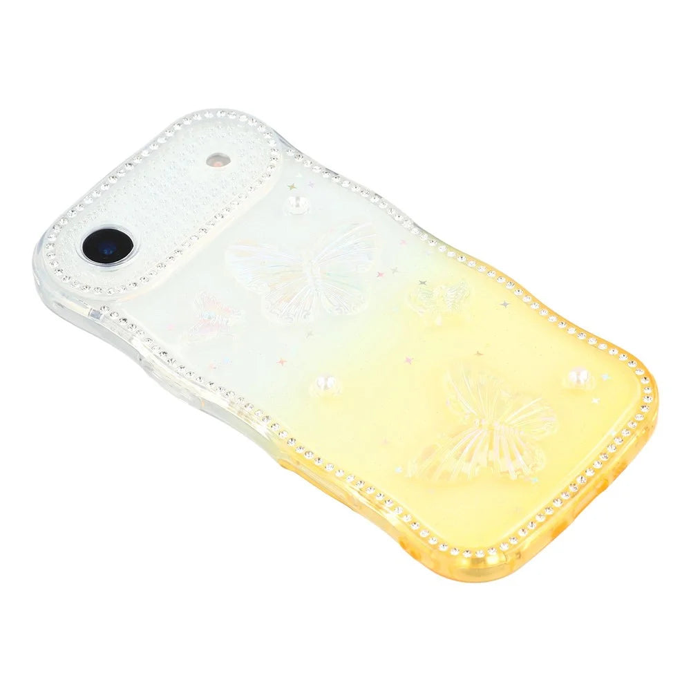 For iPhone Air Case Epoxy Butterfly Design Rhinestone Decor Gradient Shockproof TPU Phone Cover - White  /  Orange - 5