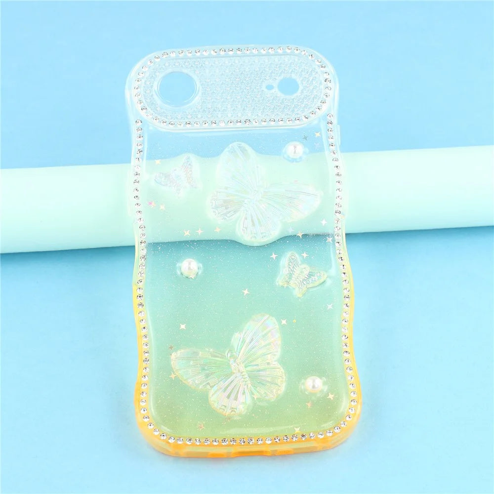 For iPhone Air Case Epoxy Butterfly Design Rhinestone Decor Gradient Shockproof TPU Phone Cover - White  /  Orange - 6