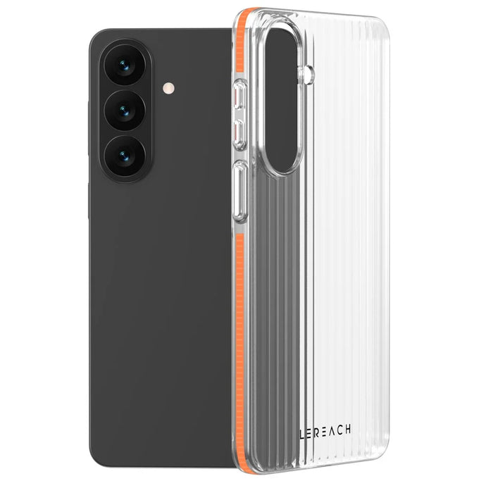 LEREACH TOC Series for Samsung Galaxy S26 Case Flowing Grid PC Phone Cover - Orange - 1