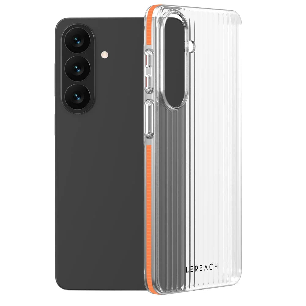 LEREACH TOC Series for Samsung Galaxy S26+ Case Flowing Grid PC Phone Cover - Orange - 1