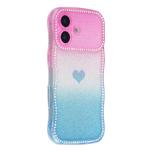 For iPhone 17 Case Sparkle Rhinestone Decor TPU Phone Cover with Glitter Gradient Card - Purple  /  Blue - 1
