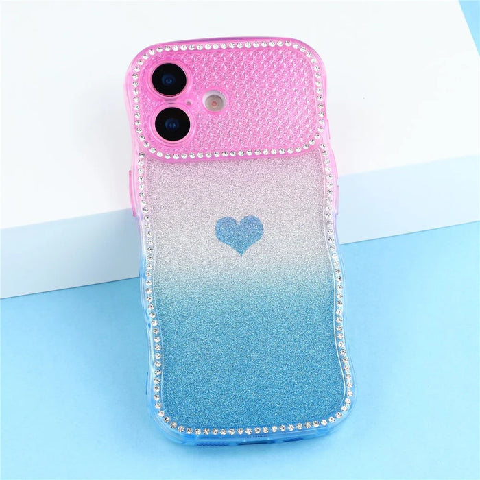 For iPhone 17 Case Sparkle Rhinestone Decor TPU Phone Cover with Glitter Gradient Card - Purple  /  Blue - 6