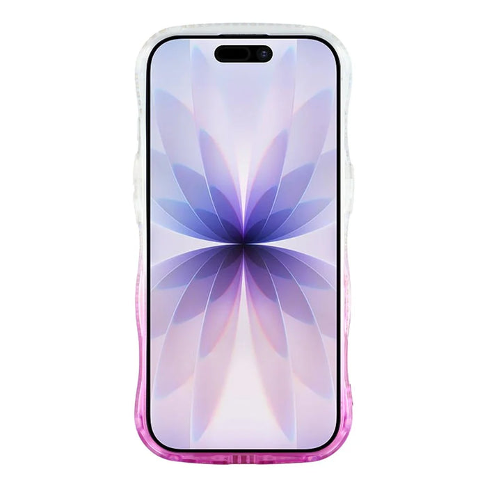 For iPhone 16 Case Glitter Epoxy Design TPU Phone Cover with Sparkly Rhinestone Decor Wave Frame - Gradient Purple - 2