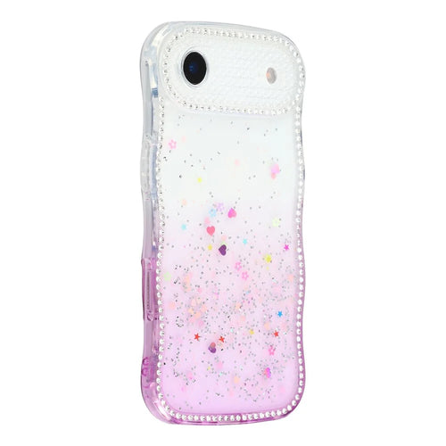 For iPhone Air Case Glitter Epoxy Design TPU Phone Cover with Sparkly Rhinestone Decor Wave Frame - Gradient Purple - 1