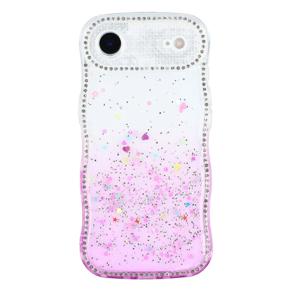 For iPhone Air Case Glitter Epoxy Design TPU Phone Cover with Sparkly Rhinestone Decor Wave Frame - Gradient Purple - 3