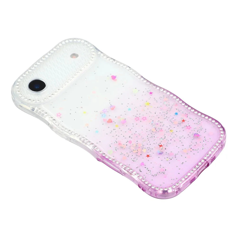 For iPhone Air Case Glitter Epoxy Design TPU Phone Cover with Sparkly Rhinestone Decor Wave Frame - Gradient Purple - 4