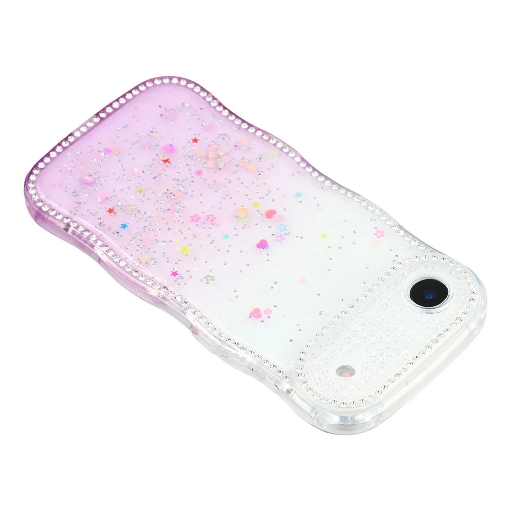 For iPhone Air Case Glitter Epoxy Design TPU Phone Cover with Sparkly Rhinestone Decor Wave Frame - Gradient Purple - 5