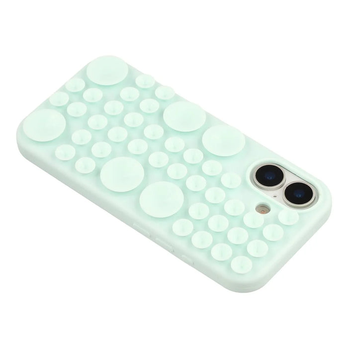 For iPhone 16 Case Suction Cup Silicone Phone Cover with Fabric Lining - Green - 5