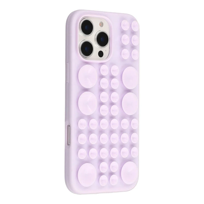 For iPhone 16 Pro Case Suction Cup Silicone Phone Cover with Fabric Lining - Light Purple - 1