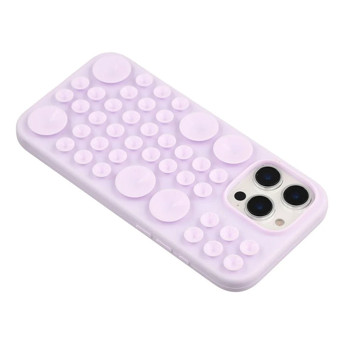 For iPhone 16 Pro Case Suction Cup Silicone Phone Cover with Fabric Lining - Light Purple - 5