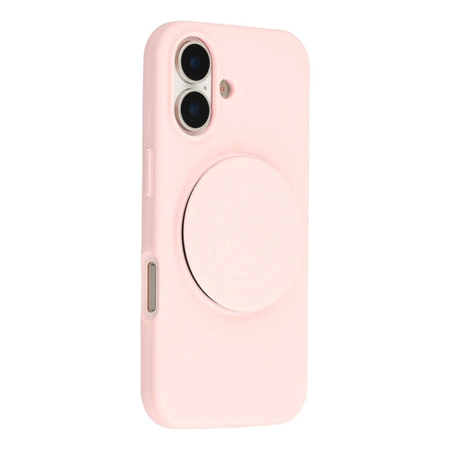 For iPhone 17 Silicone Case Wave Pattern Folding Kickstand Phone Cover Built-In Soft Fabric Lining - Pink - 1