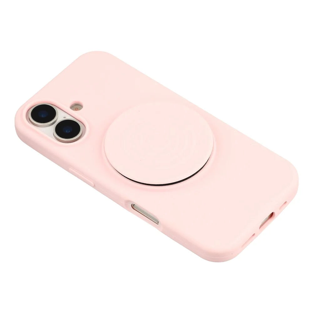 For iPhone 17 Silicone Case Wave Pattern Folding Kickstand Phone Cover Built-In Soft Fabric Lining - Pink - 5
