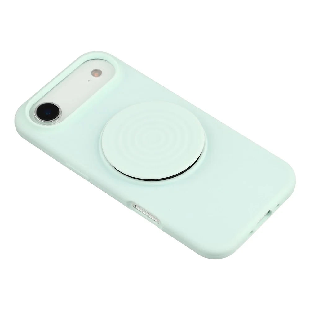 For iPhone Air Silicone Case Wave Pattern Folding Kickstand Phone Cover Built-In Soft Fabric Lining - Light Green - 5