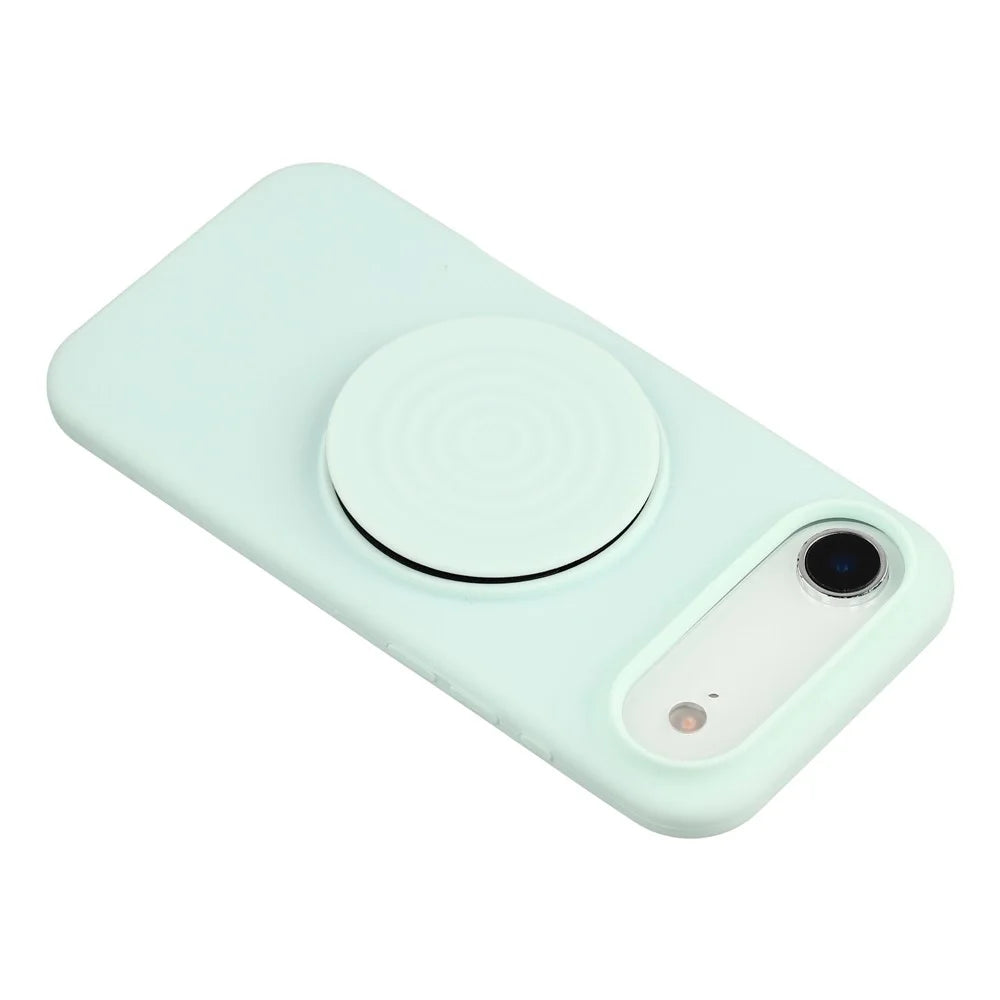 For iPhone Air Silicone Case Wave Pattern Folding Kickstand Phone Cover Built-In Soft Fabric Lining - Light Green - 6