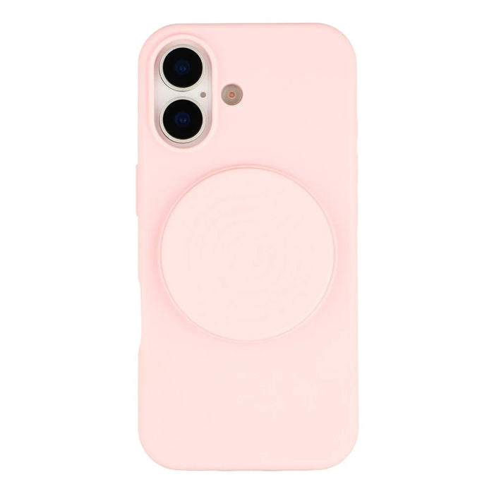 For iPhone 16 Silicone Case Wave Pattern Folding Kickstand Phone Cover Built-In Soft Fabric Lining - Pink - 3