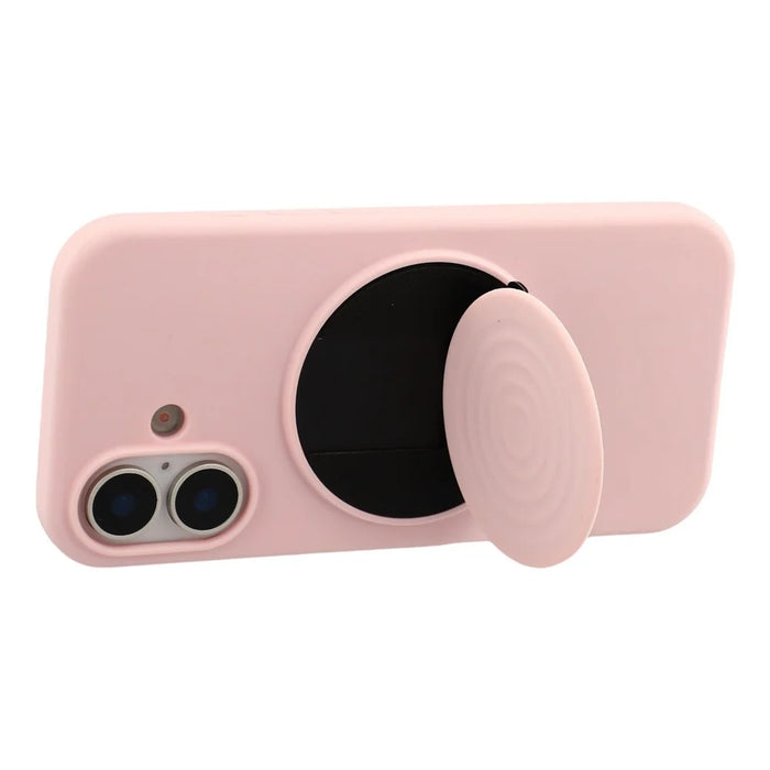 For iPhone 16 Silicone Case Wave Pattern Folding Kickstand Phone Cover Built-In Soft Fabric Lining - Pink - 4