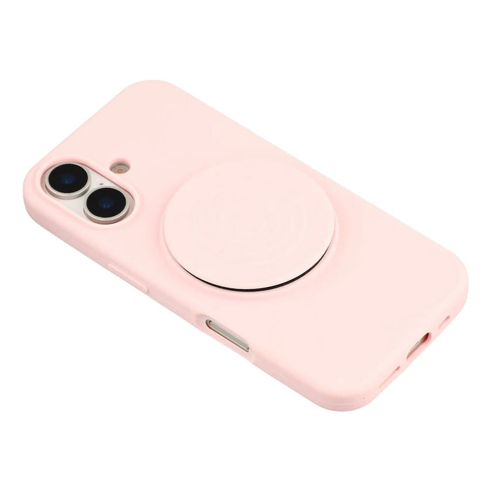 For iPhone 16 Silicone Case Wave Pattern Folding Kickstand Phone Cover Built-In Soft Fabric Lining - Pink - 5