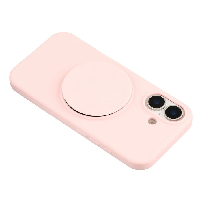 For iPhone 16 Silicone Case Wave Pattern Folding Kickstand Phone Cover Built-In Soft Fabric Lining - Pink - 6