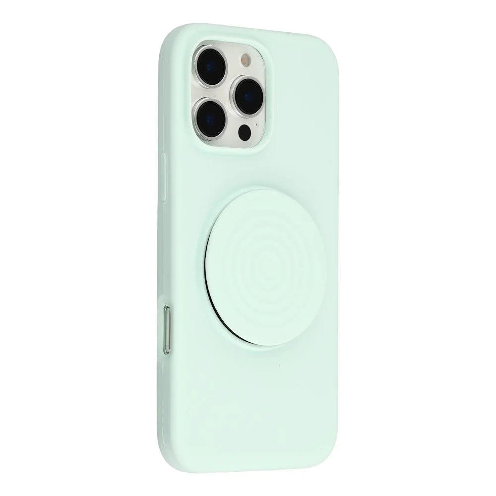 For iPhone 16 Pro Silicone Case Wave Pattern Folding Kickstand Phone Cover Built-In Soft Fabric Lining - Light Green - 1