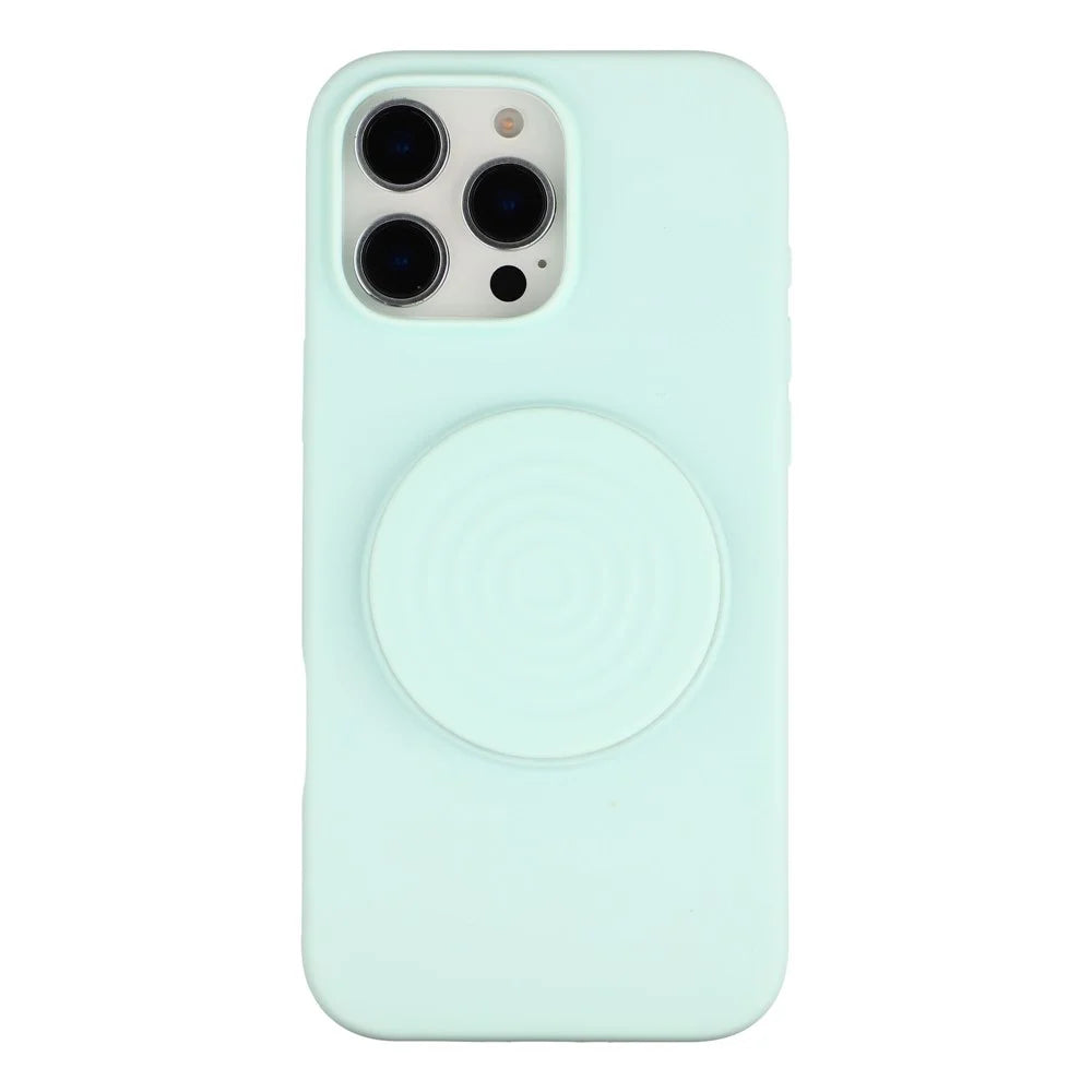 For iPhone 16 Pro Silicone Case Wave Pattern Folding Kickstand Phone Cover Built-In Soft Fabric Lining - Light Green - 3