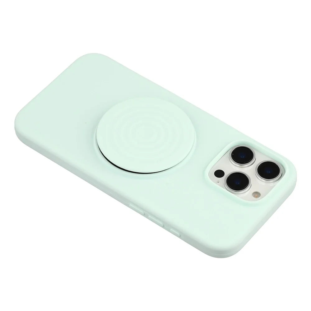 For iPhone 16 Pro Silicone Case Wave Pattern Folding Kickstand Phone Cover Built-In Soft Fabric Lining - Light Green - 6