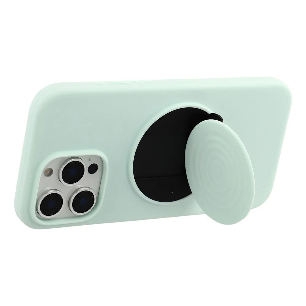 For iPhone 16 Pro Max Silicone Case Wave Pattern Folding Kickstand Phone Cover Built-In Soft Fabric Lining - Light Green - 4