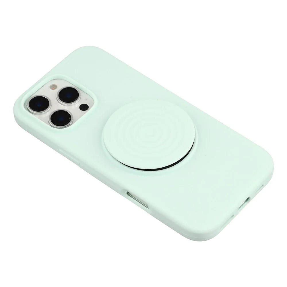 For iPhone 16 Pro Max Silicone Case Wave Pattern Folding Kickstand Phone Cover Built-In Soft Fabric Lining - Light Green - 5