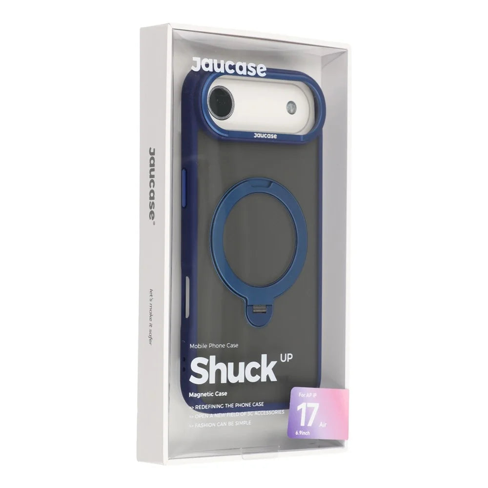 JAUCASE For iPhone Air Case Rotating Kickstand Skin-Touch Matte PC + TPU Phone Cover - Transparent Blue - 7
