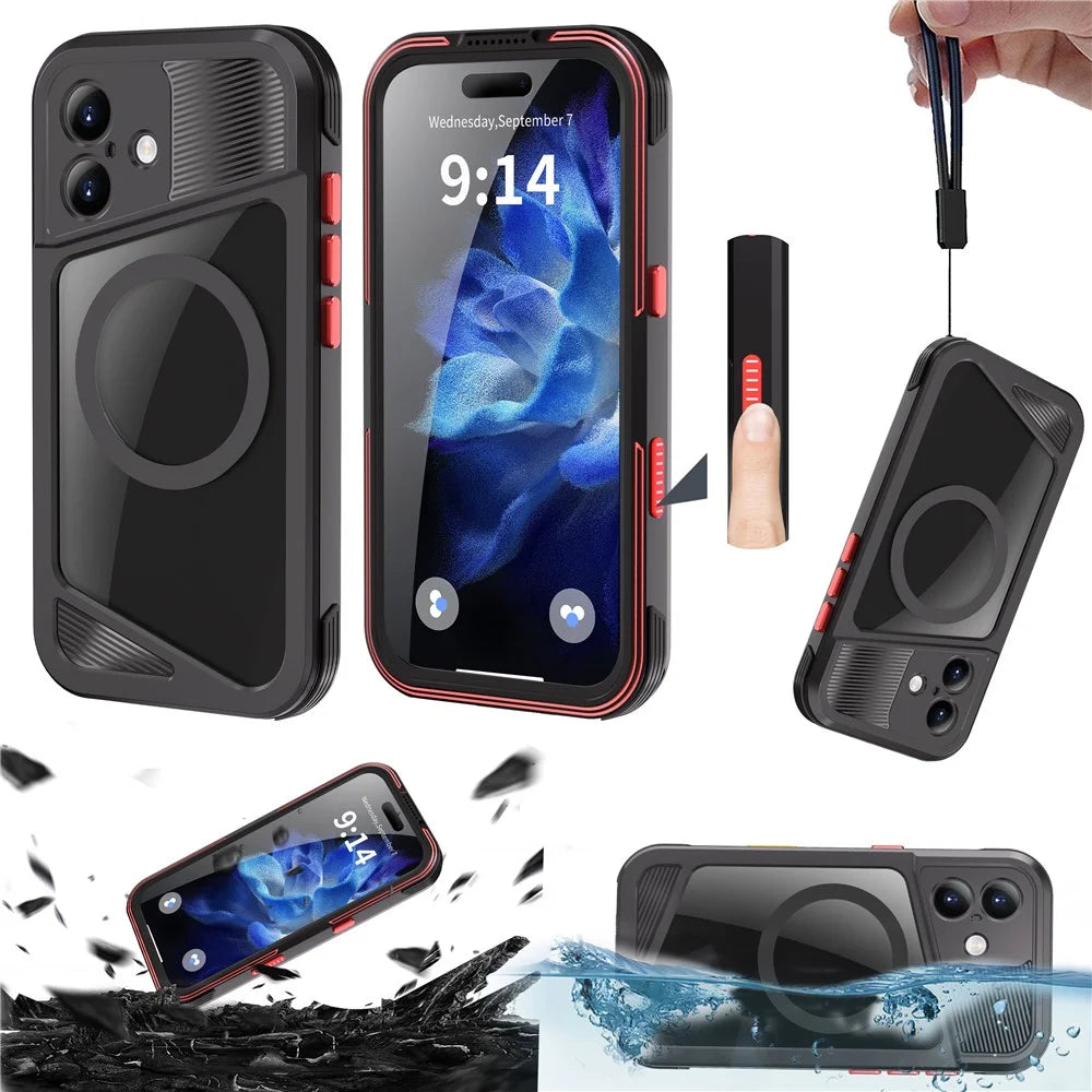 SHELLBOX GTM Series For iPhone 17 Magnetic Case IP68 Waterproof TPU PC Metal Frame Diving Phone Cover - 4