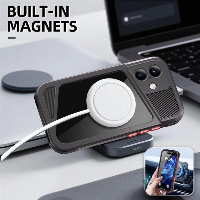 SHELLBOX GTM Series For iPhone 17 Magnetic Case IP68 Waterproof TPU PC Metal Frame Diving Phone Cover - 7