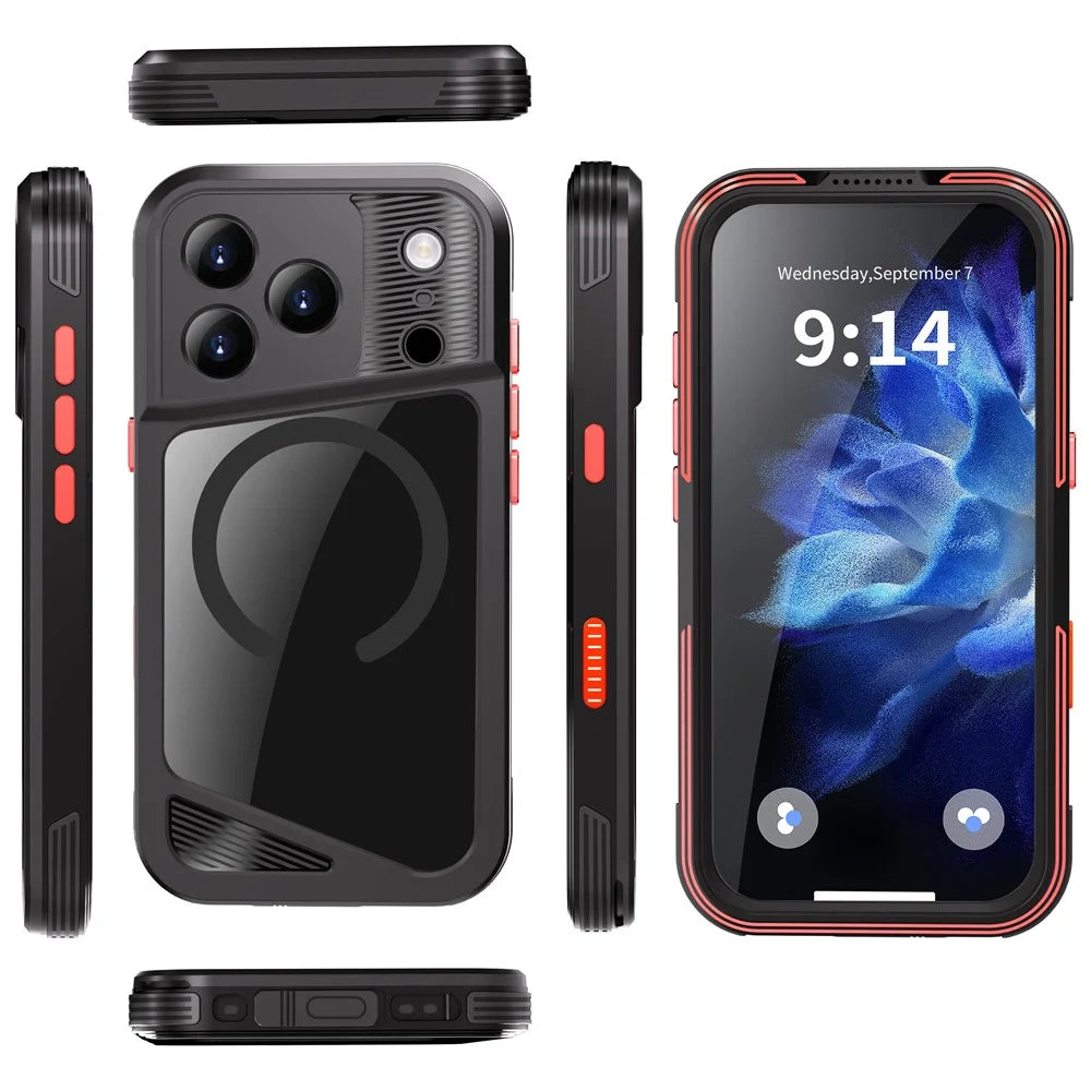 SHELLBOX GTM Series For iPhone 17 Pro Magnetic Case IP68 Waterproof TPU PC Metal Frame Diving Phone Cover - 3