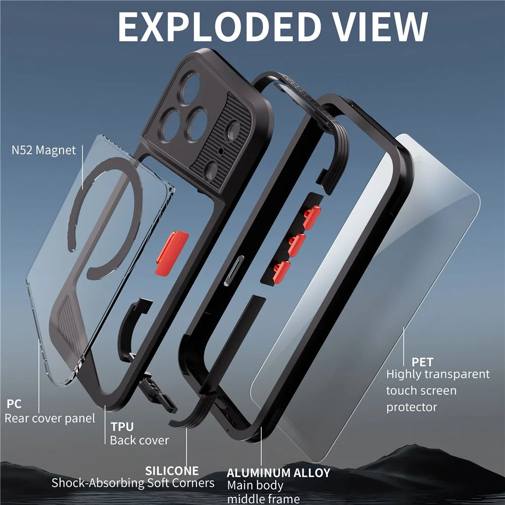 SHELLBOX GTM Series For iPhone 17 Pro Magnetic Case IP68 Waterproof TPU PC Metal Frame Diving Phone Cover - 5
