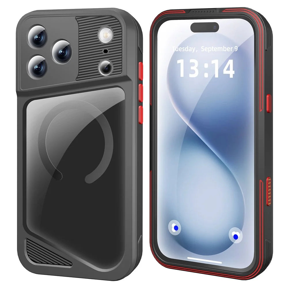 SHELLBOX GTM Series For iPhone 17 Pro Max Magnetic Case IP68 Waterproof TPU PC Metal Frame Diving Phone Cover - 1