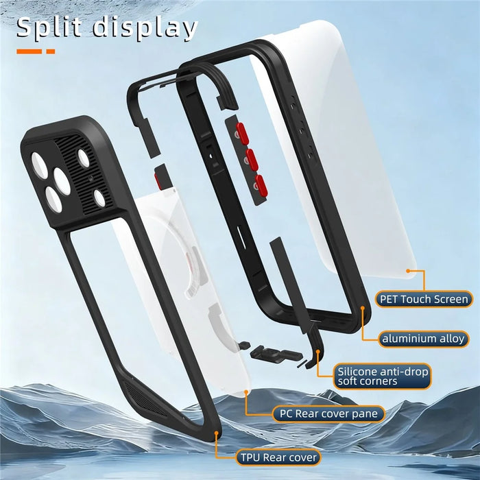 SHELLBOX GTM Series For iPhone 17 Pro Max Magnetic Case IP68 Waterproof TPU PC Metal Frame Diving Phone Cover - 5