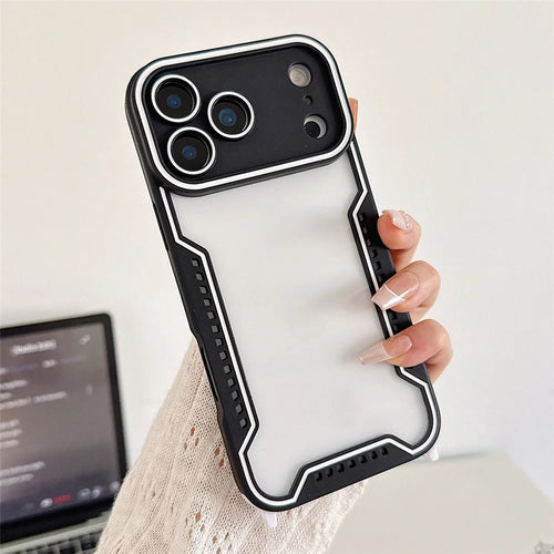 For iPhone 17 Pro Max Case Contrast Color Epoxy PC + TPU Phone Cover with 6 Detachable Corner Guards - Black - 1