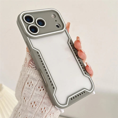 For iPhone 17 Pro Case Contrast Color Epoxy PC + TPU Phone Cover with 6 Detachable Corner Guards - Grey - 1