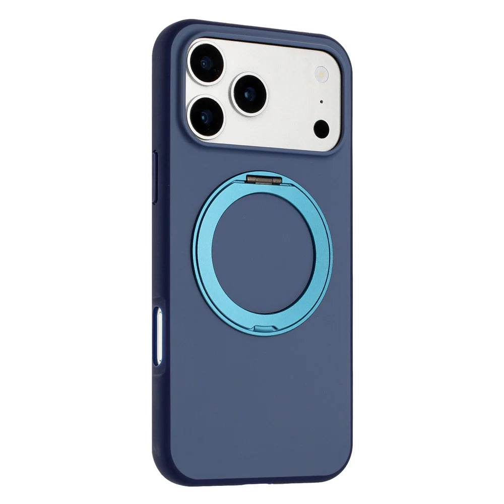 For iPhone 17 Pro Max Magnetic Case Rotary Kickstand Skin Touch PC + TPU Phone Cover Support Wireless Charging - Dark Blue - 4