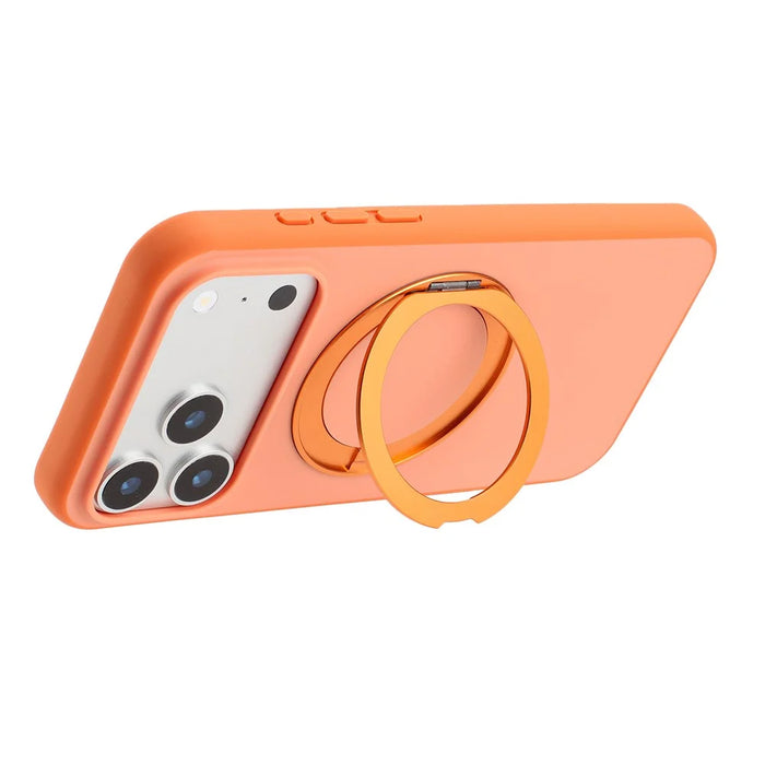 For iPhone 17 Pro Magnetic Case Rotary Kickstand Skin Touch PC + TPU Phone Cover Support Wireless Charging - Orange - 2