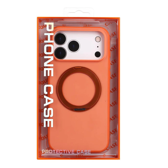 For iPhone 17 Pro Magnetic Case Rotary Kickstand Skin Touch PC + TPU Phone Cover Support Wireless Charging - Orange - 5