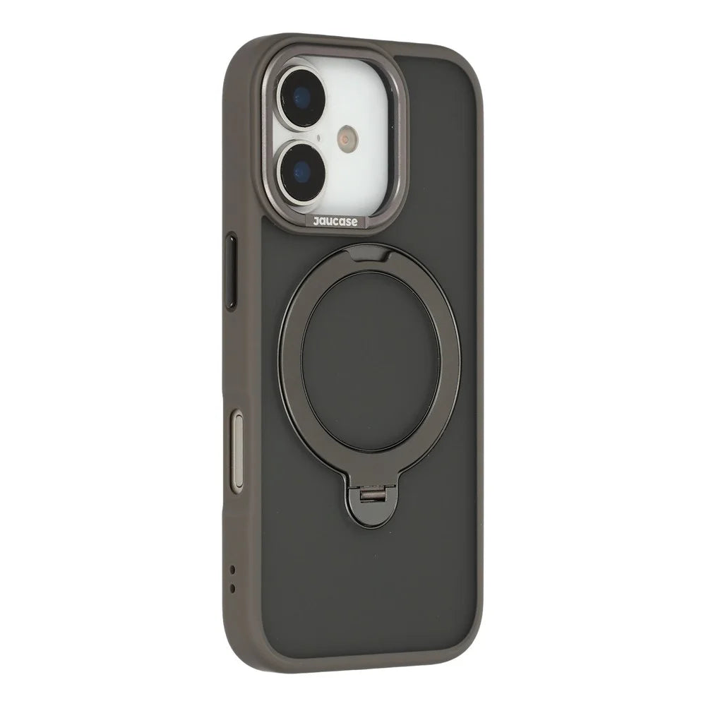 JAUCASE For iPhone 17 Case Rotating Kickstand Skin-Touch Matte PC + TPU Phone Cover - Titanium Grey - 1