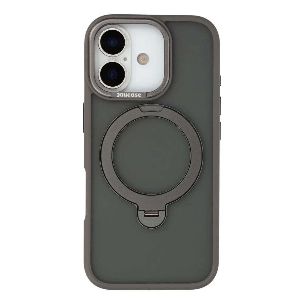 JAUCASE For iPhone 17 Case Rotating Kickstand Skin-Touch Matte PC + TPU Phone Cover - Titanium Grey - 3