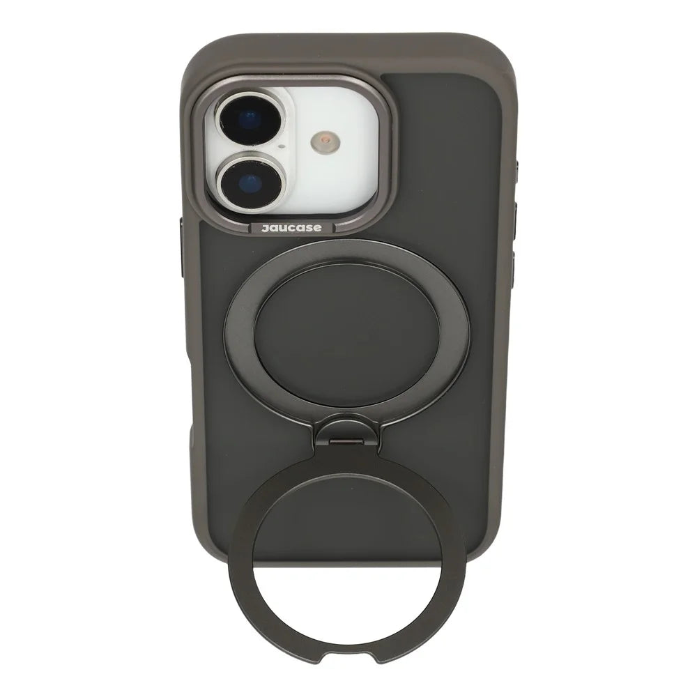 JAUCASE For iPhone 17 Case Rotating Kickstand Skin-Touch Matte PC + TPU Phone Cover - Titanium Grey - 4