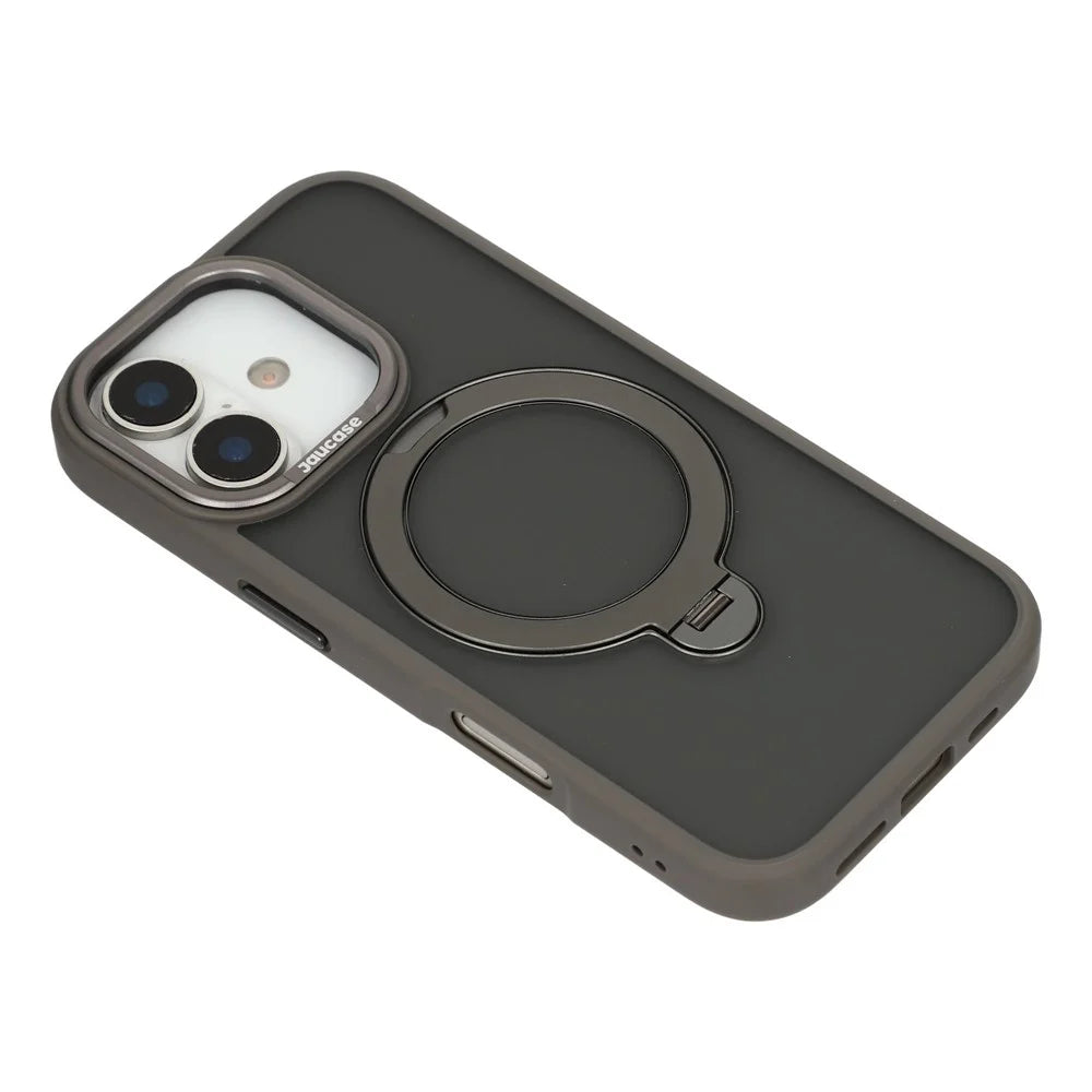 JAUCASE For iPhone 17 Case Rotating Kickstand Skin-Touch Matte PC + TPU Phone Cover - Titanium Grey - 5