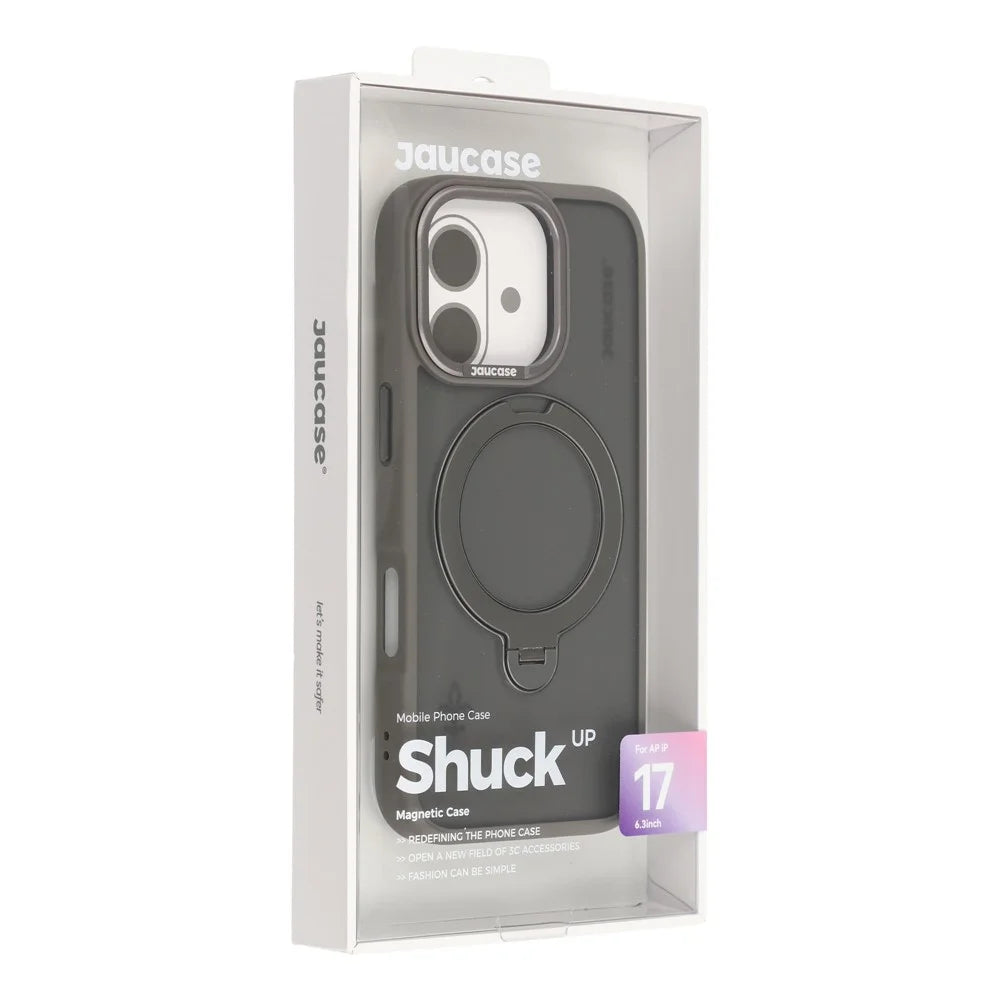 JAUCASE For iPhone 17 Case Rotating Kickstand Skin-Touch Matte PC + TPU Phone Cover - Titanium Grey - 7