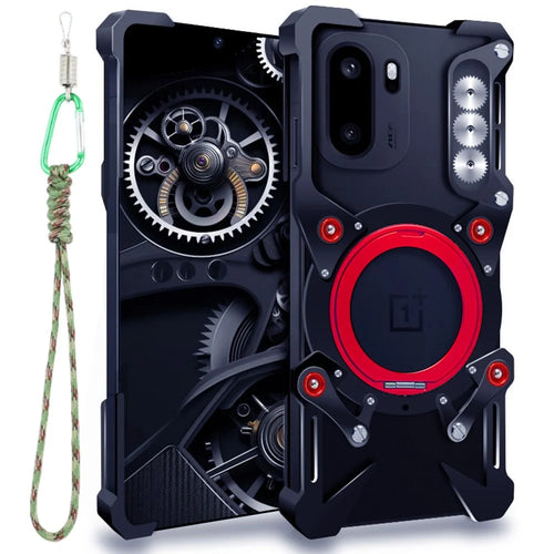 Bumper Case For OnePlus Ace 6 5G  /  Ace 6T 5G  /  Nord 5 5G  /  Nord CE5 5G  /  Ace 5 Ultra 5G Kickstand Aluminum Alloy Magnetic Phone Cover with Wrist Strap - Black - 1