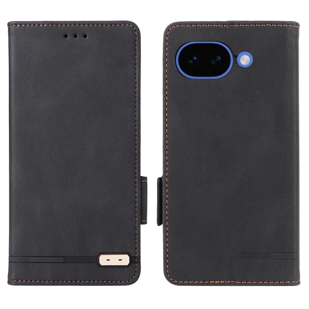 For Google Pixel 10a Case Leather Wallet Flip Phone Cover with Hardware Decor - Black - 1