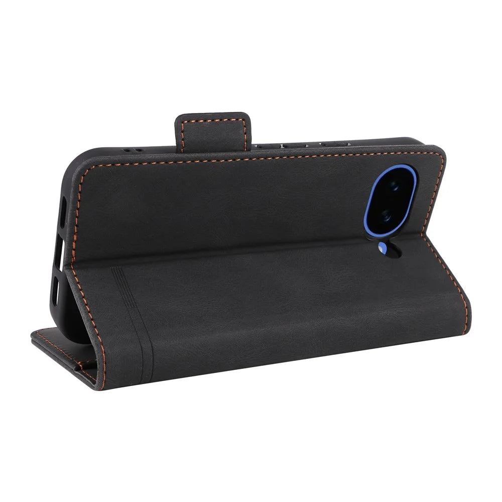 For Google Pixel 10a Case Leather Wallet Flip Phone Cover with Hardware Decor - Black - 4