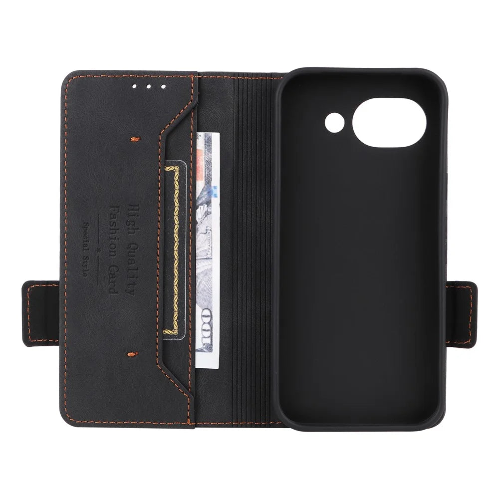 For Google Pixel 10a Case Leather Wallet Flip Phone Cover with Hardware Decor - Black - 5