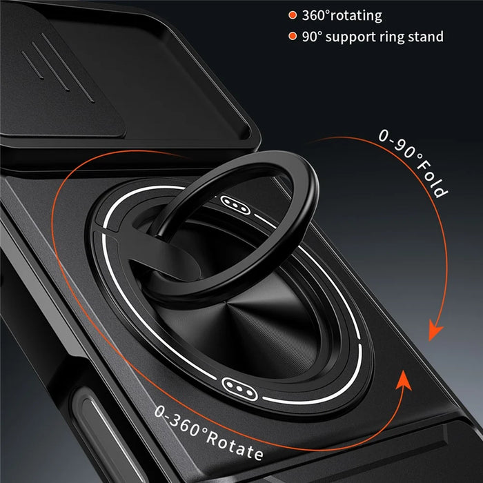 For iPhone 16 Case Compatible with MagSafe Ring Holder Foldable Kickstand TPU PC Phone Cover with Camera Lens Slider - Black - 4