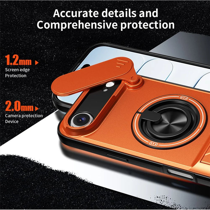 For iPhone Air Case Compatible with MagSafe Ring Holder Foldable Kickstand TPU PC Phone Cover with Camera Lens Slider - Orange - 5